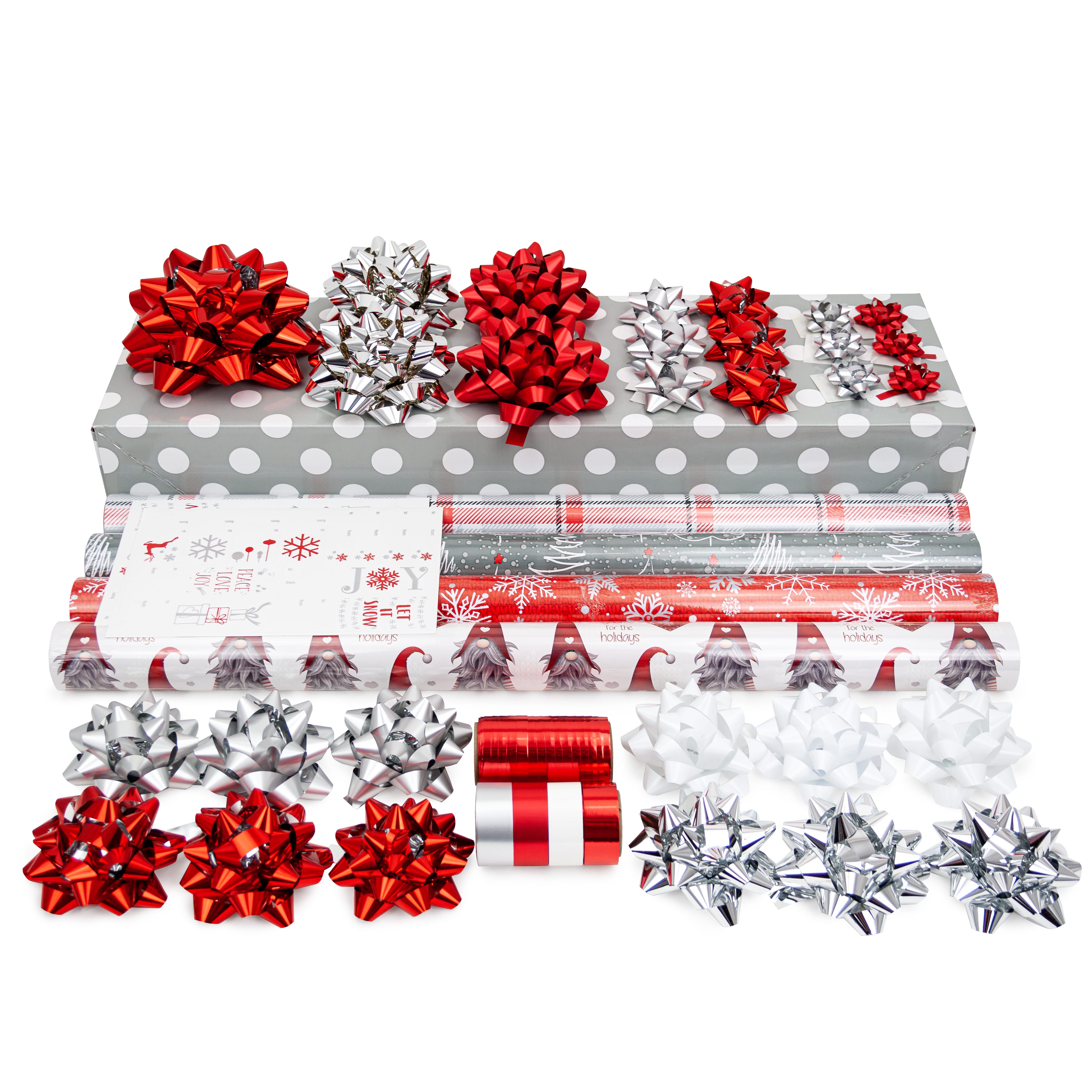 60 Piece Wrapping Paper Set - Gnome for the Holidays! - with Bows, Ribbon, Gift Tags